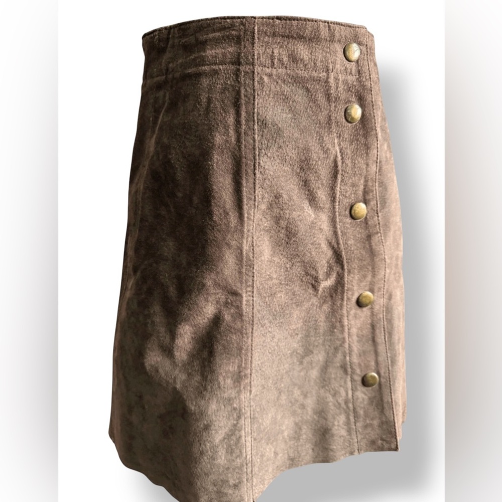 Vtg Wet Seal 100% Leather Suede Chocolate Brown Mini Skirt Y2K‎ Sz 3/25 Small - Picture 2 of 10